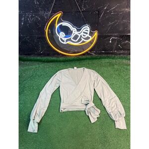 Windsor Wrap Blouse Top Long‎ Sleeve Tie Waist Green Party Casual Women's Small